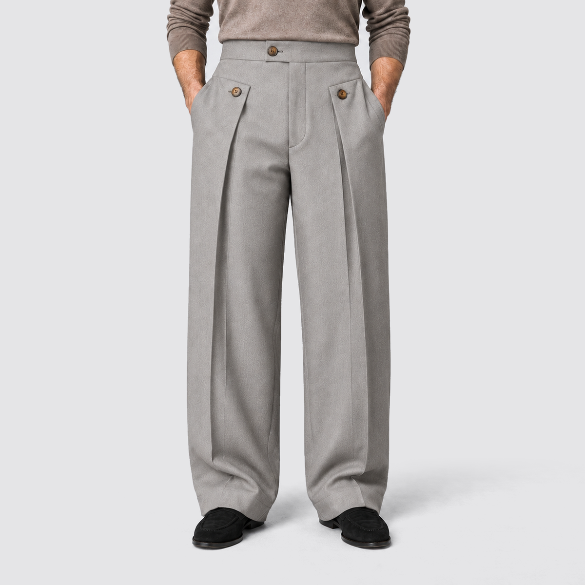 Montarello Men's Wide Leg Trousers with Front Pleats