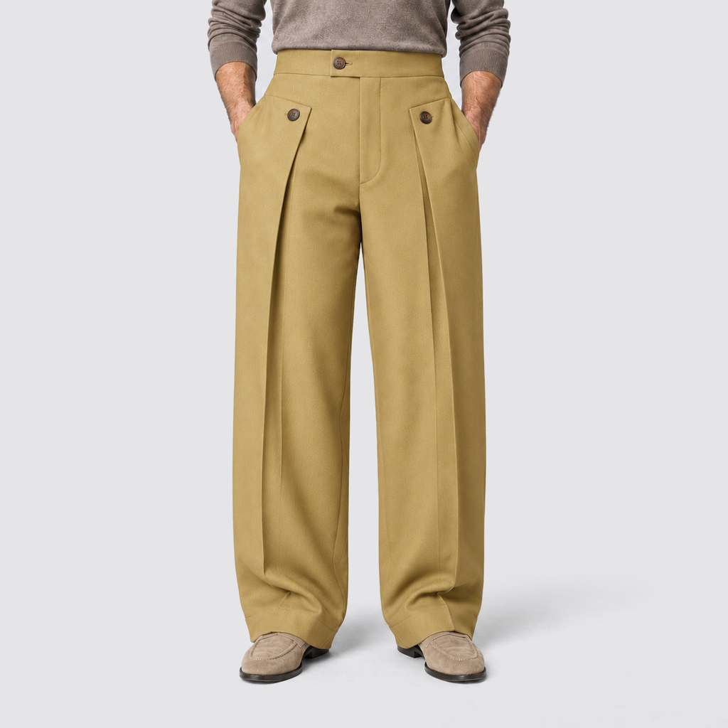 Montarello Men's Wide Leg Trousers with Front Pleats