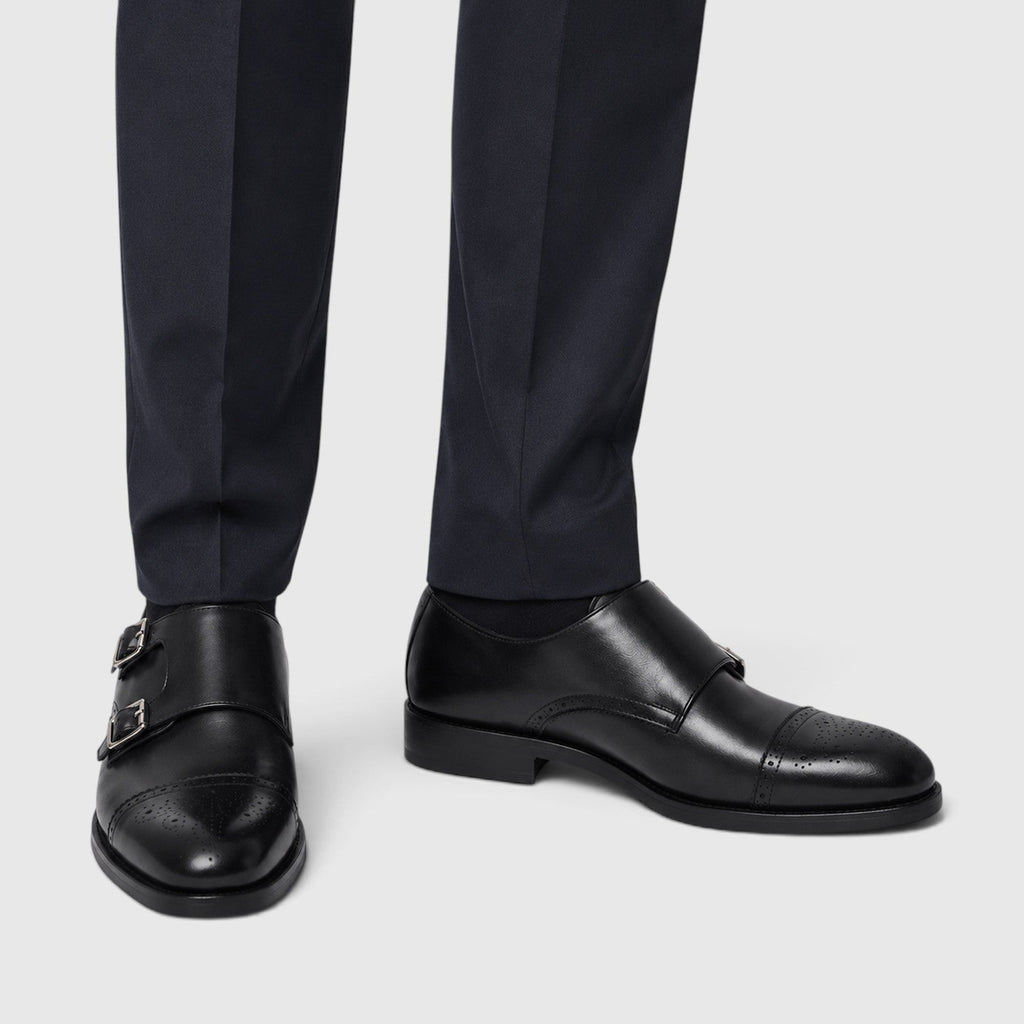 Montarello Men's Formal Shoes Double Monk Strap Leather-Look
