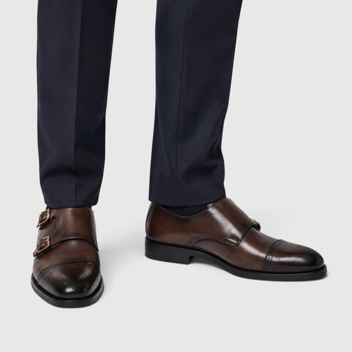 Montarello Men's Formal Shoes Double Monk Strap Leather-Look
