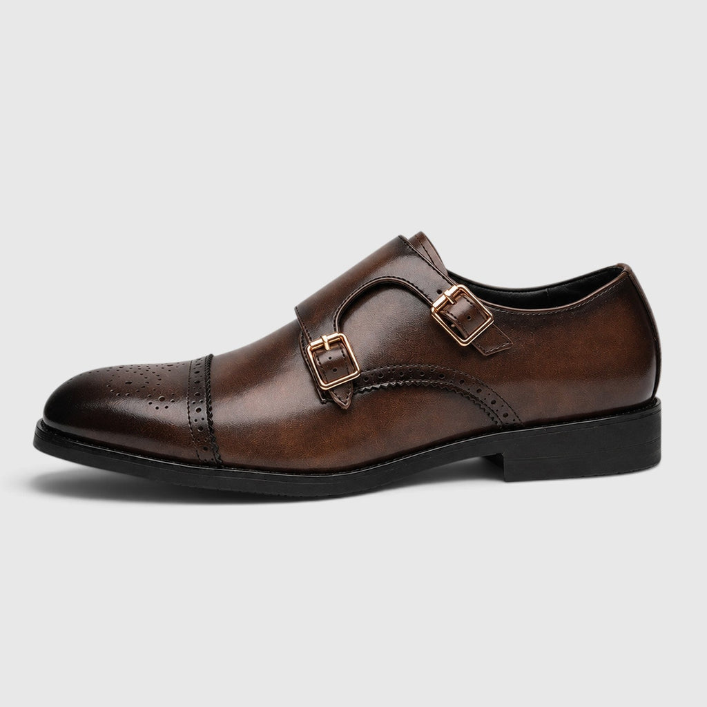 Montarello Men's Formal Shoes Double Monk Strap Leather-Look