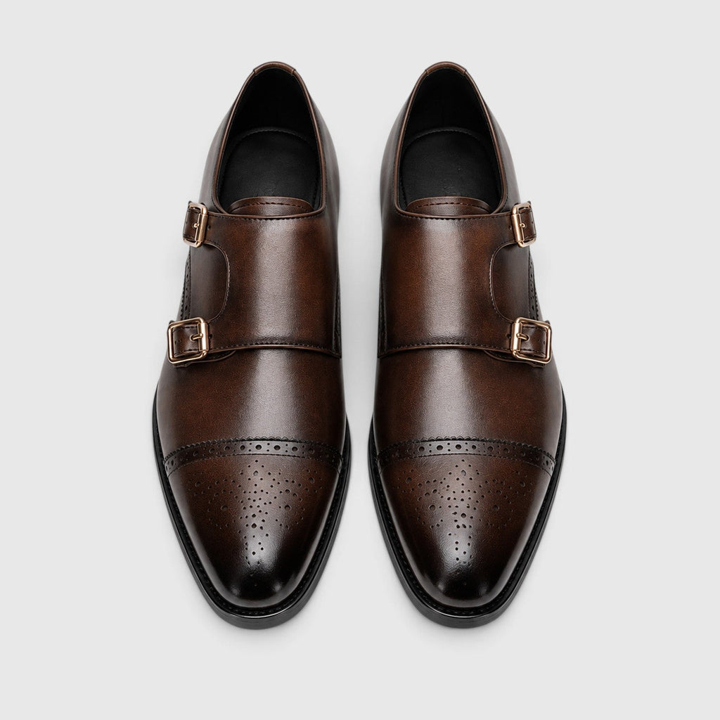 Montarello Men's Formal Shoes Double Monk Strap Leather-Look