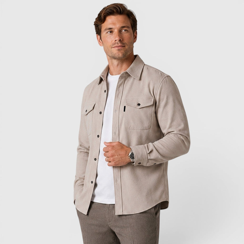Montarello Men's Overshirt Brushed Cotton-Look Slim Fit