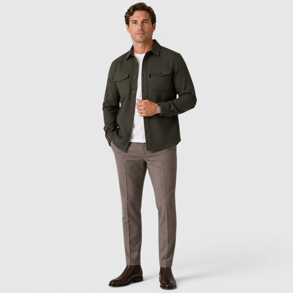 Montarello Men's Overshirt Brushed Cotton-Look Slim Fit