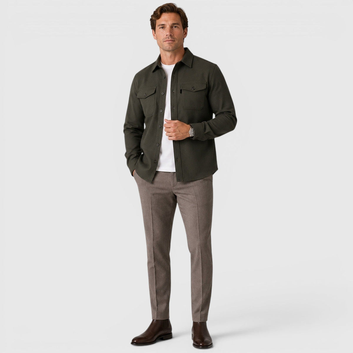 Montarello Men's Overshirt Brushed Cotton-Look Slim Fit