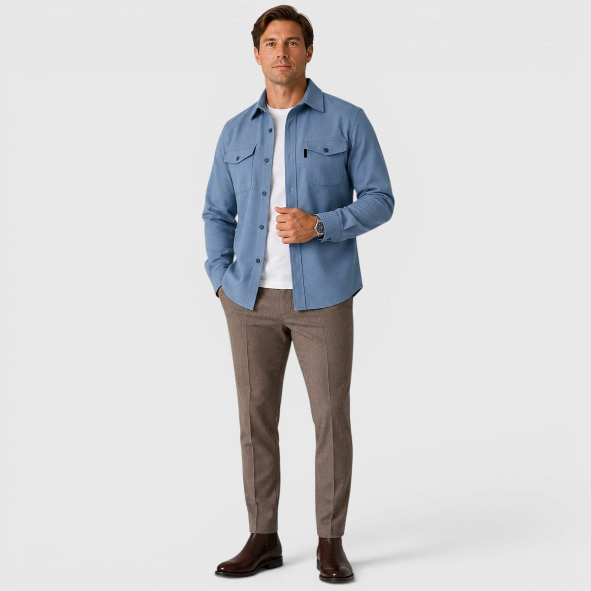 Montarello Men's Overshirt Brushed Cotton-Look Slim Fit
