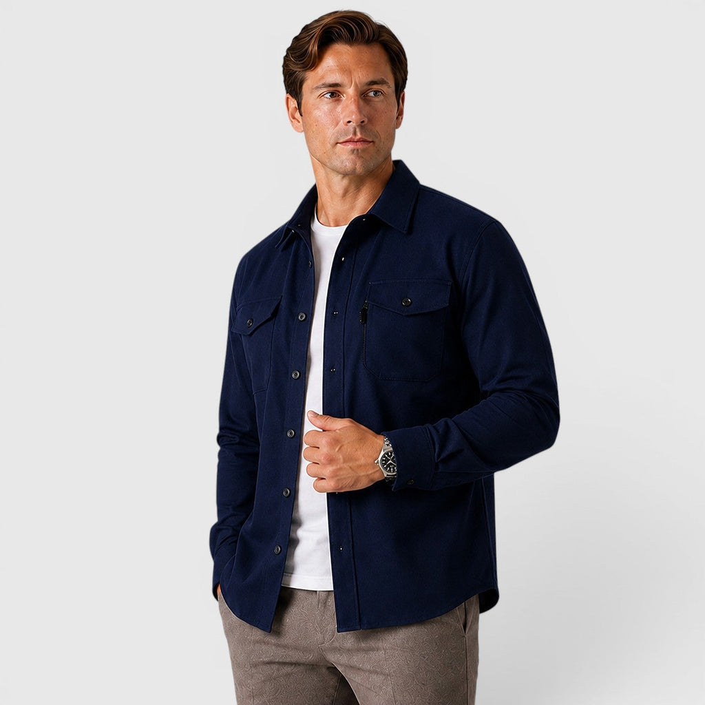 Montarello Men's Overshirt Brushed Cotton-Look Slim Fit