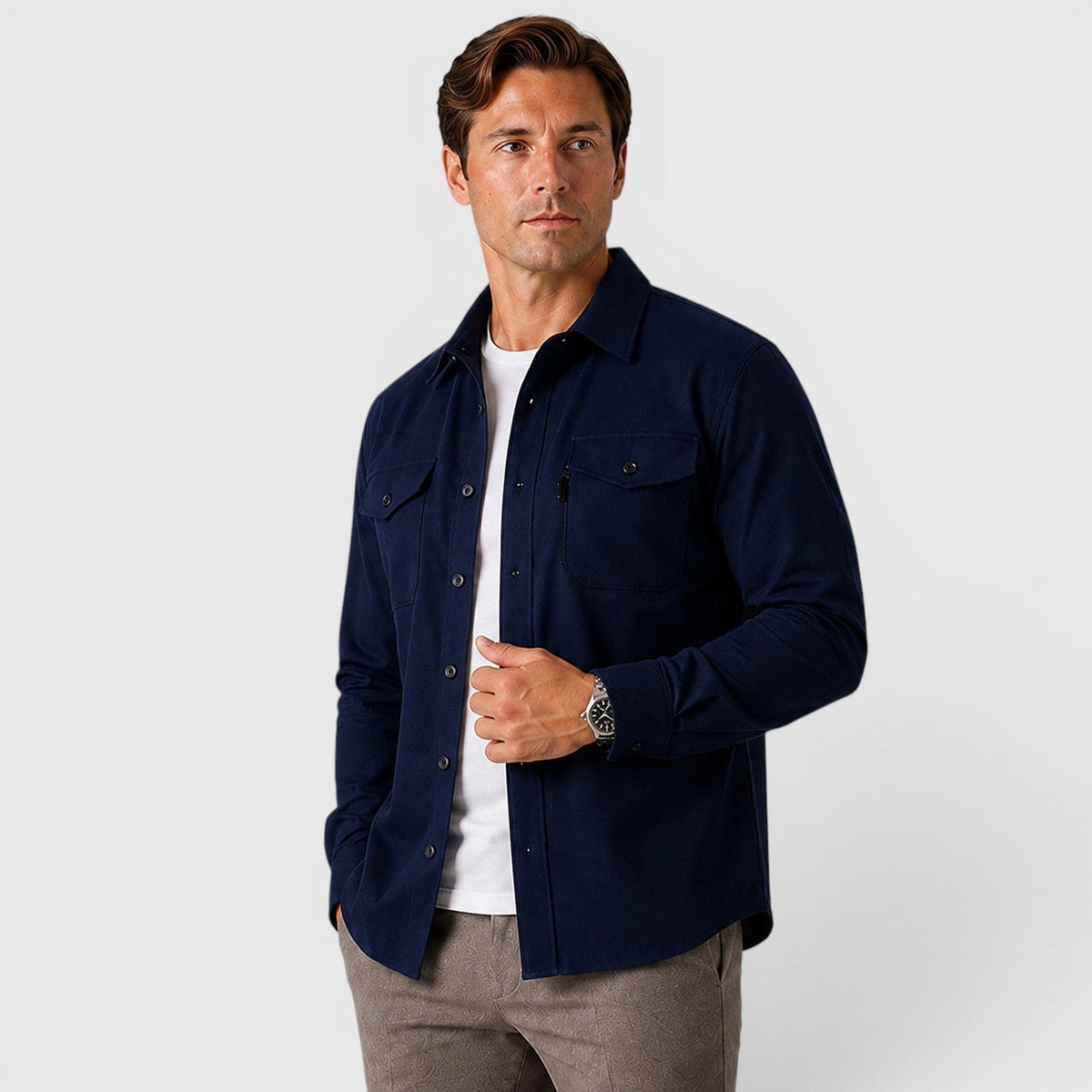 Montarello Men's Overshirt Brushed Cotton-Look Slim Fit