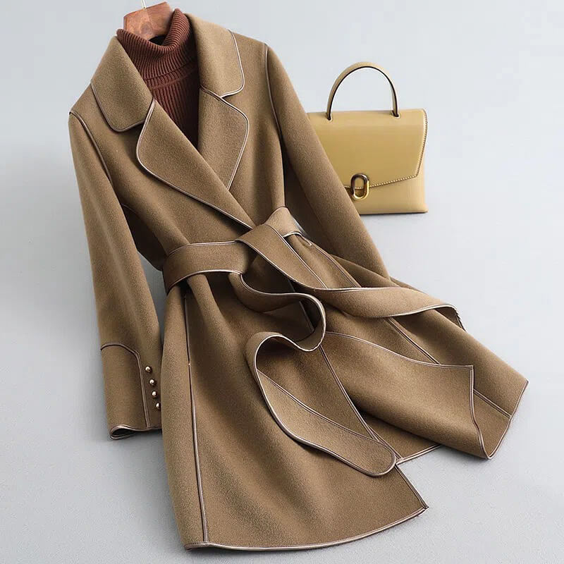 Women's Belted Trench Coat with Notched Lapel