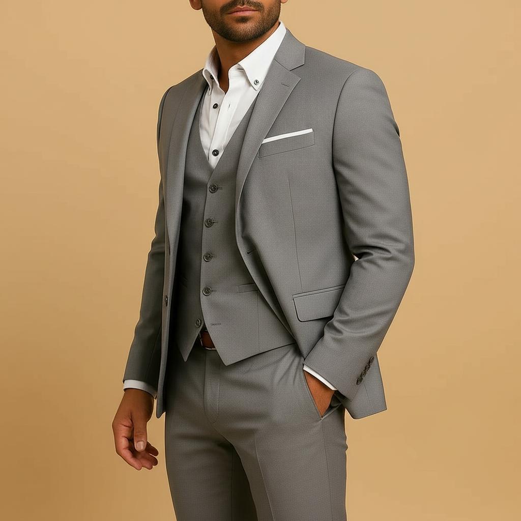 Men's Three-Piece Slim Fit Suit, Button Front, Notch Lapels