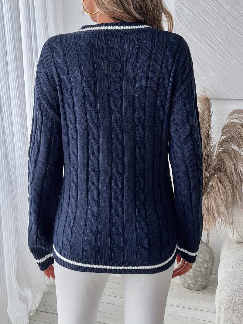 Nathania | Cable Knit Sweater with V-Neck for Women