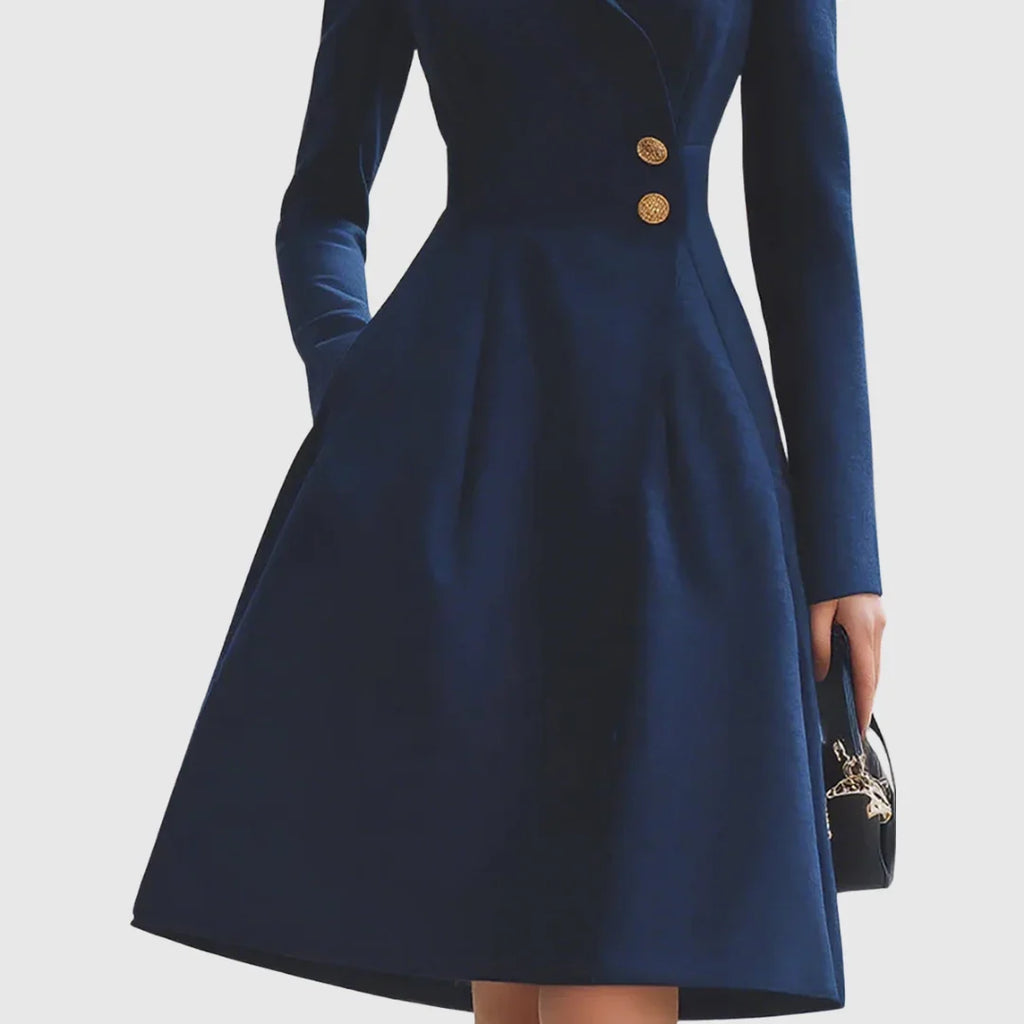 Women's double-breasted stand collar knee midi dress with buttons