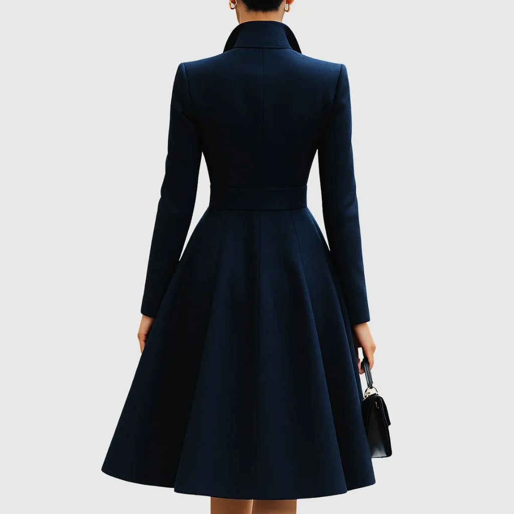 Women's double-breasted stand collar knee midi dress with buttons