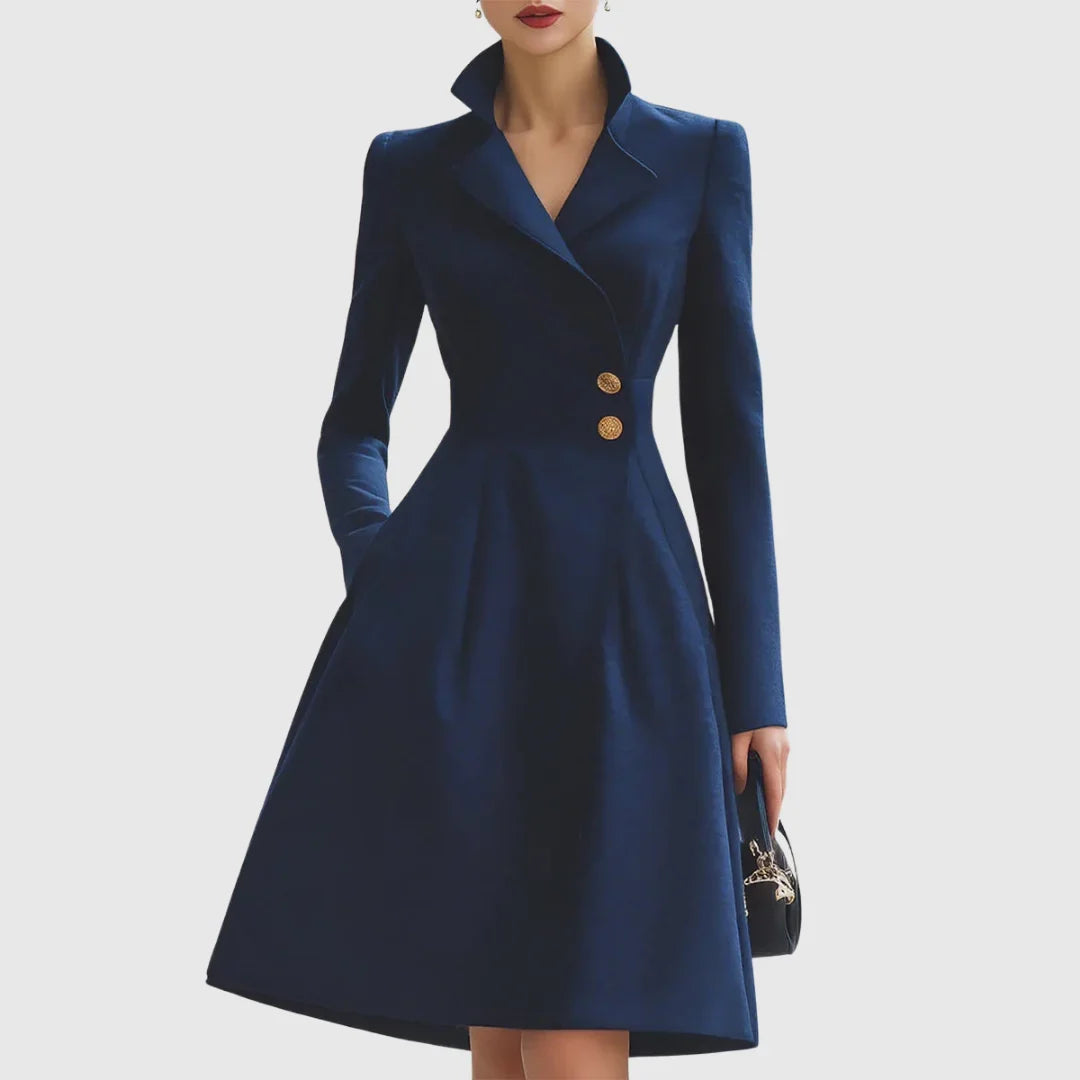 Women's double-breasted stand collar knee midi dress with buttons
