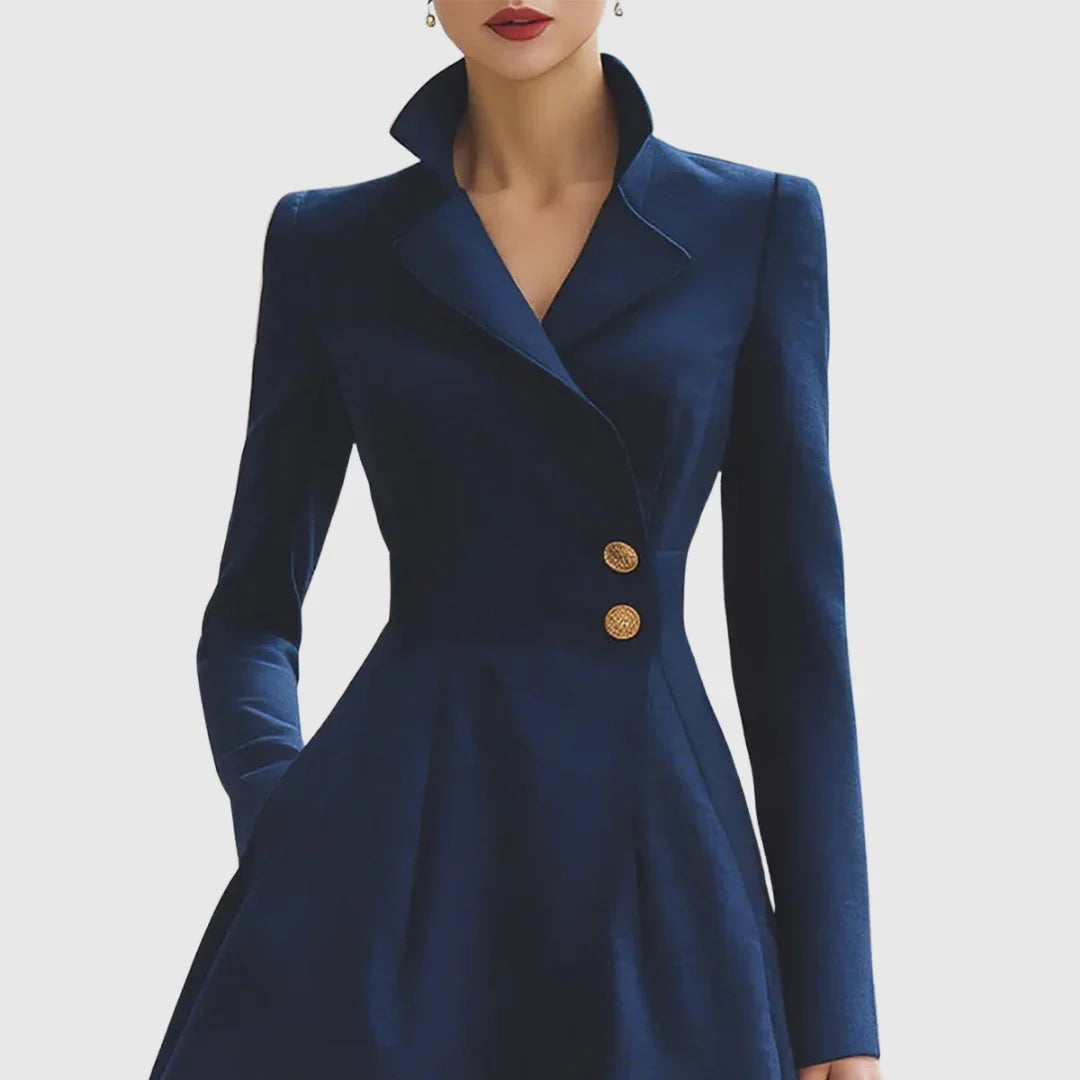 Women's double-breasted stand collar knee midi dress with buttons
