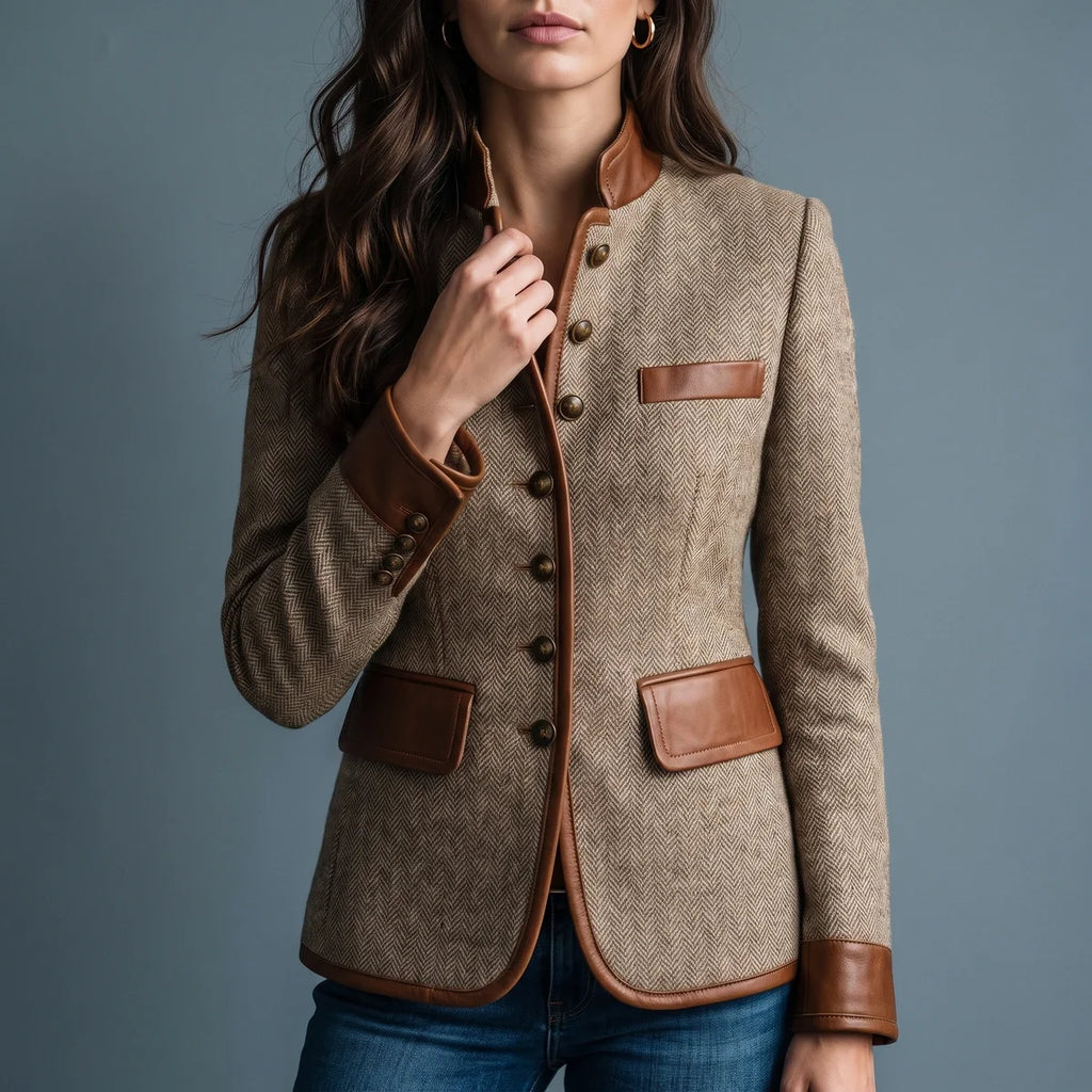 Nerine Tweed Leather Trim Jacket