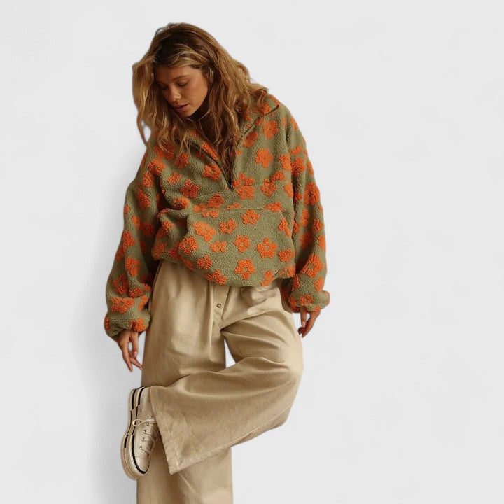 Nika | Floral Fleece Quarter Zip Pullover for Women