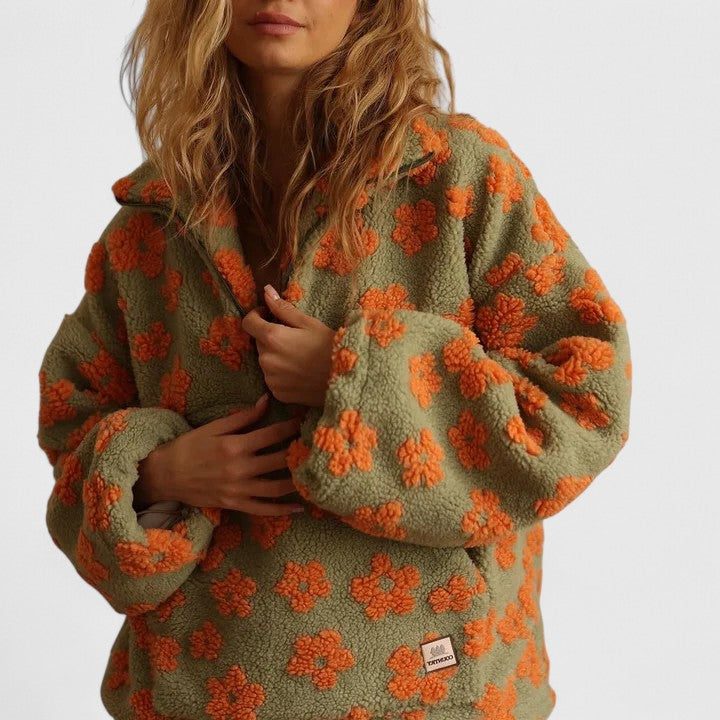 Nika | Floral Fleece Quarter Zip Pullover for Women