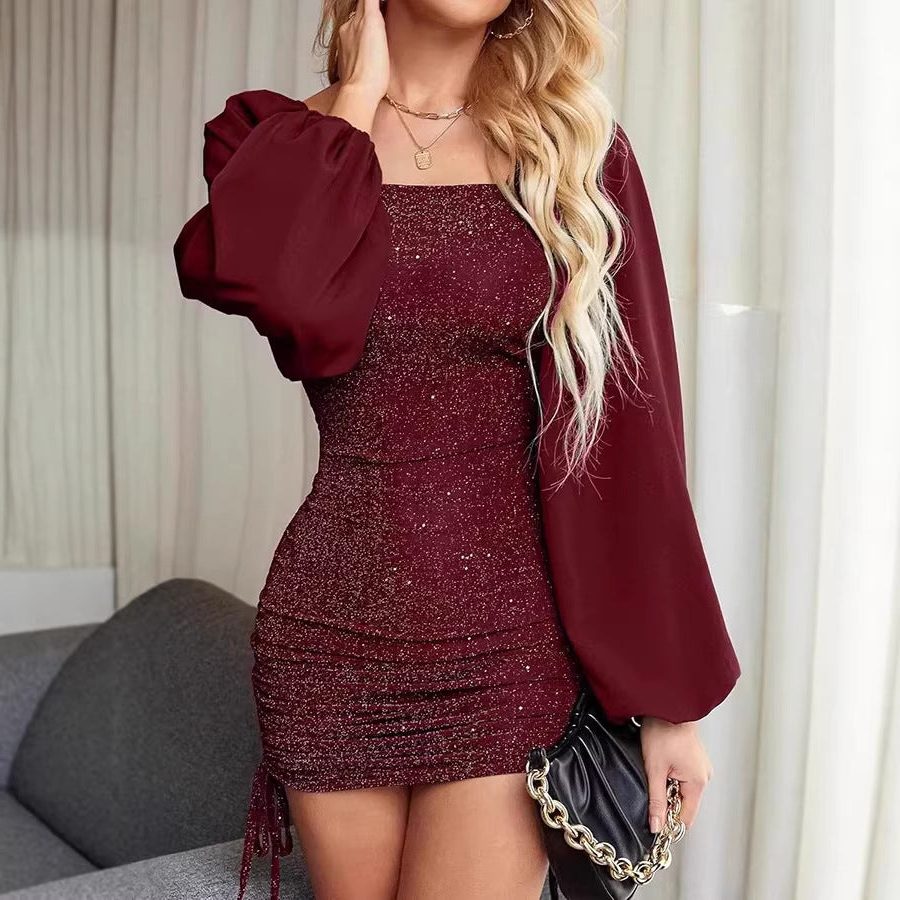 Nika | Glitter Bodycon Mini Dress with Square Neckline for Women