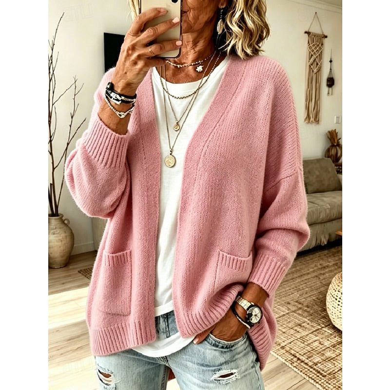 Noa | Ribbed Knit Long Cardigan with Pockets for Women