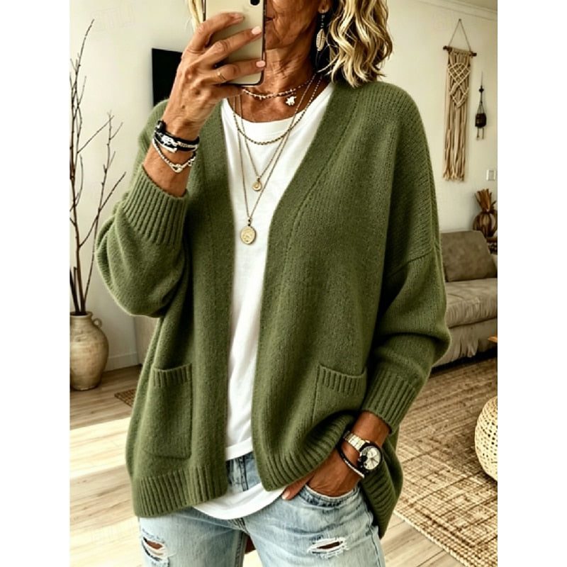 Noa | Ribbed Knit Long Cardigan with Pockets for Women