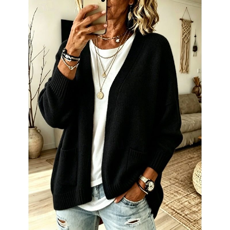 Noa | Ribbed Knit Long Cardigan with Pockets for Women