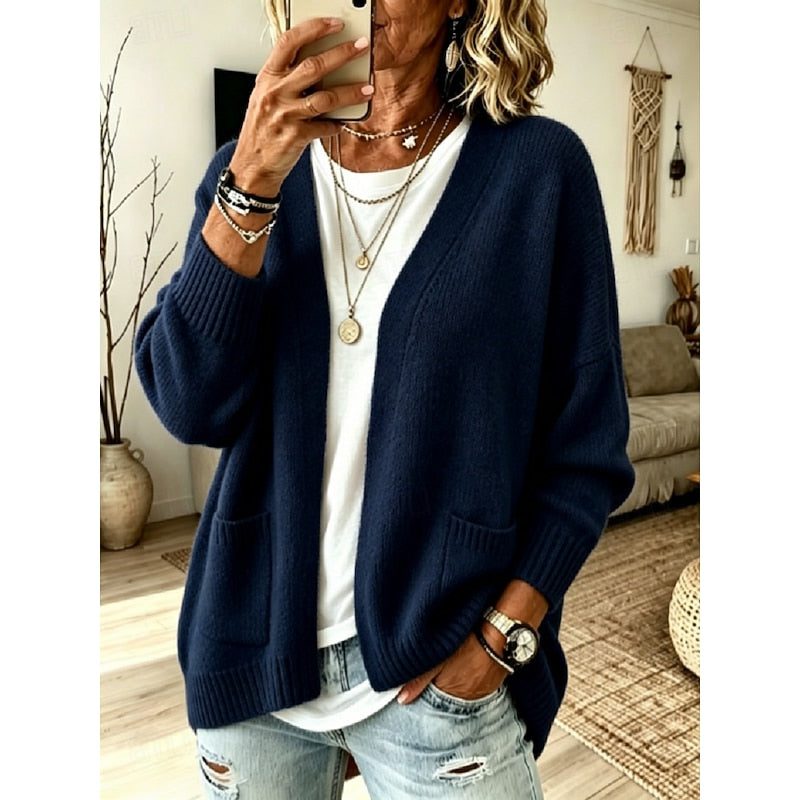Noa | Ribbed Knit Long Cardigan with Pockets for Women