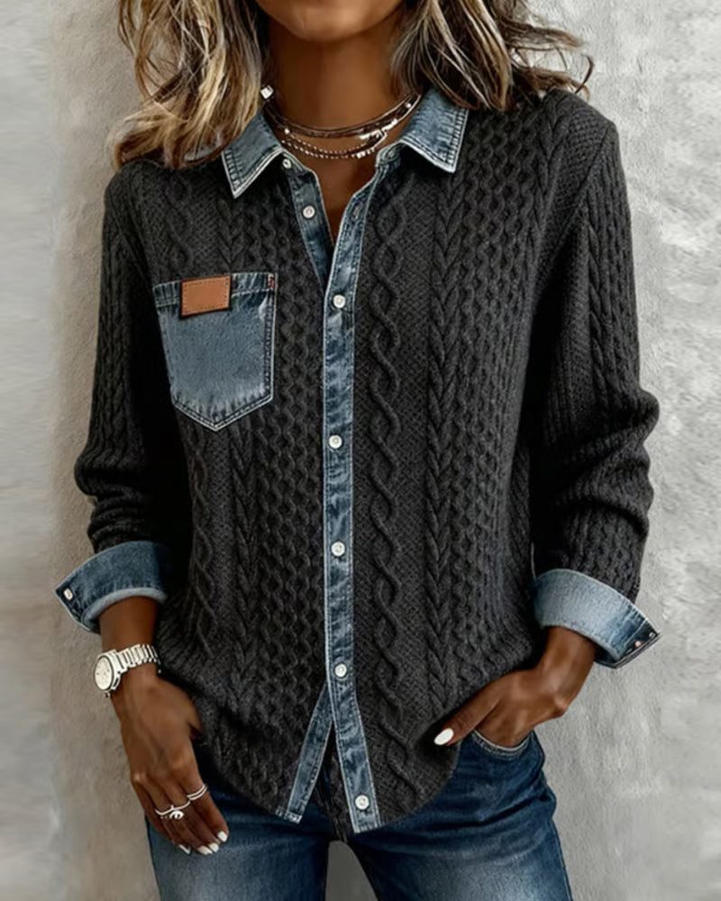 Nyla | Cable Knit Button-Down Shirt with Long Sleeves for Women