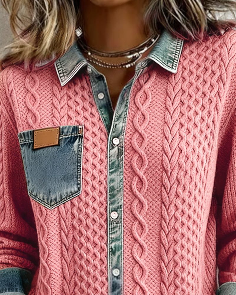 Nyla | Cable Knit Button-Down Shirt with Long Sleeves for Women