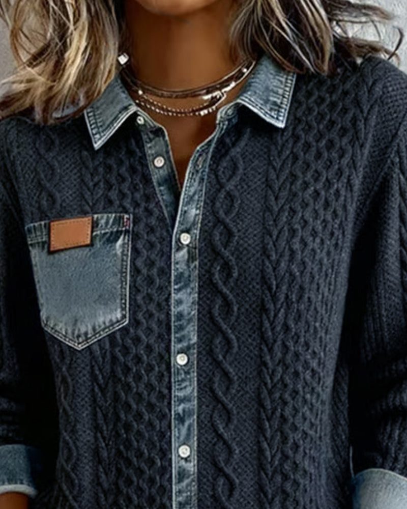 Nyla | Cable Knit Button-Down Shirt with Long Sleeves for Women