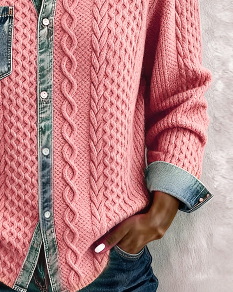 Nyla | Cable Knit Button-Down Shirt with Long Sleeves for Women