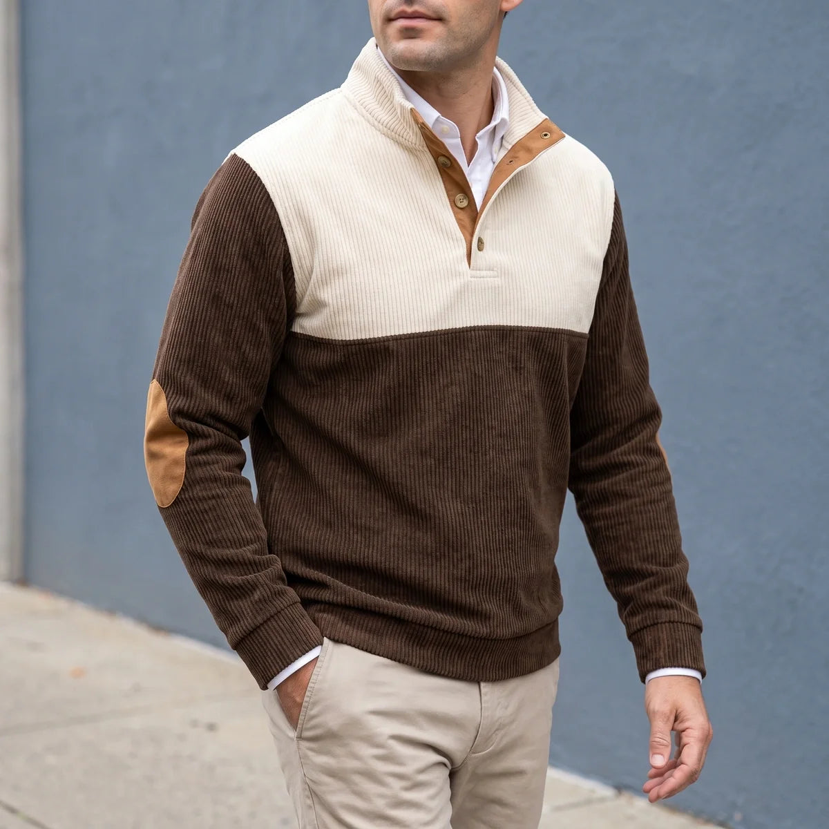 Oberon Two Tone Corduroy Mock Neck Sweater