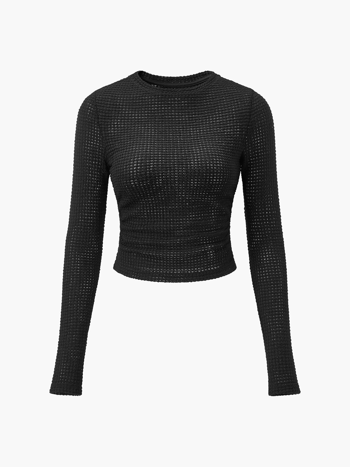 Olivia | Waffle Knit Cropped Top with Long Sleeves and Crew Neck for Women