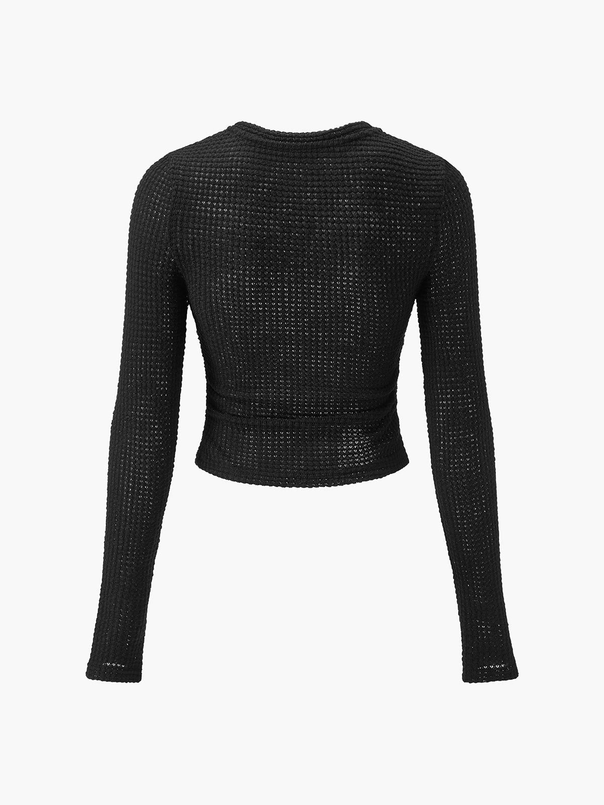 Olivia | Waffle Knit Cropped Top with Long Sleeves and Crew Neck for Women