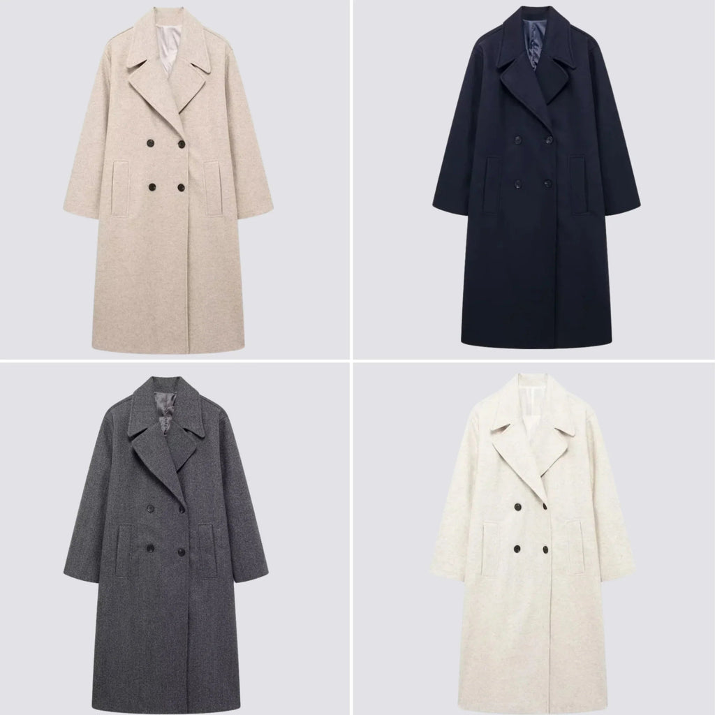 Women's Double-Breasted Long Coat with Wide Lapels