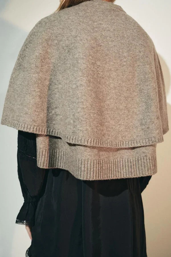 Women's Cape Jacket Short Sleeve Ribbed Knit with Button Front