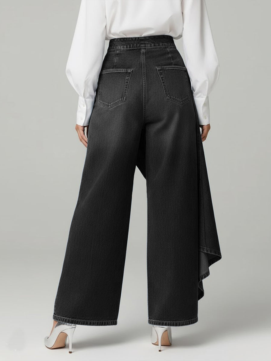Women's Wide-Leg Jeans, High Rise, Asymmetric Button Front
