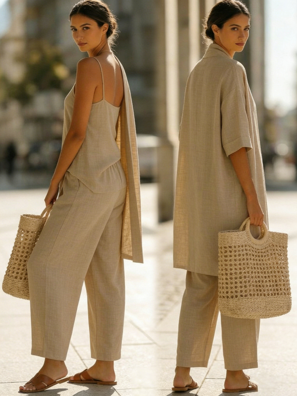 Women's Three-Piece Wide-Leg Set with Cardigan and Tank