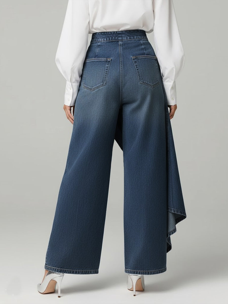 Women's Wide-Leg Jeans, High Rise, Asymmetric Button Front
