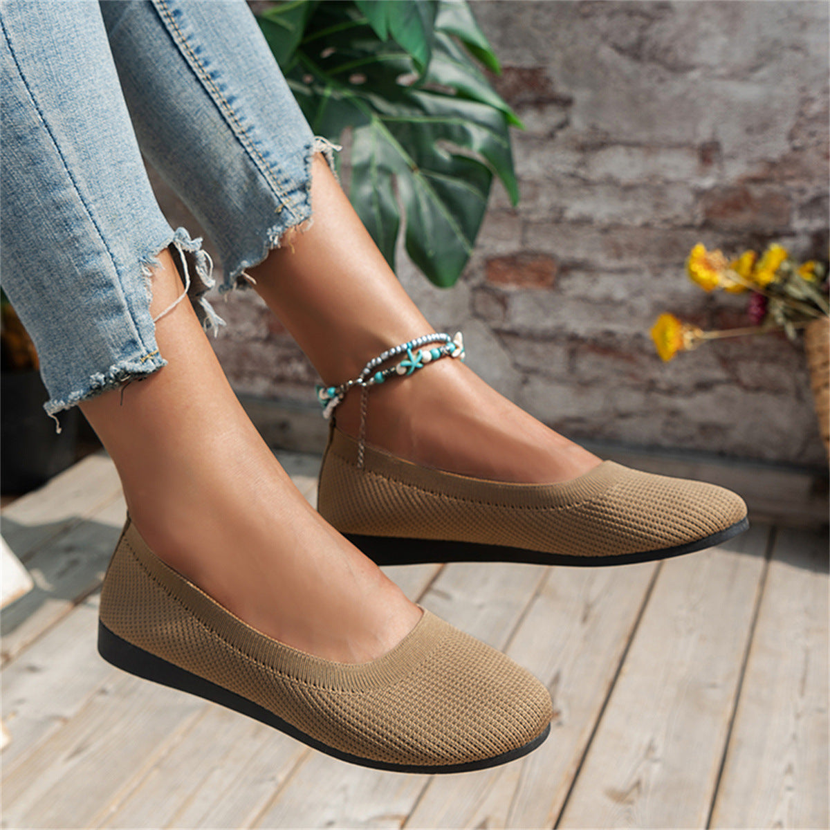 Women's Knitted Slip-On Ballet Flats with Orthopedic Support