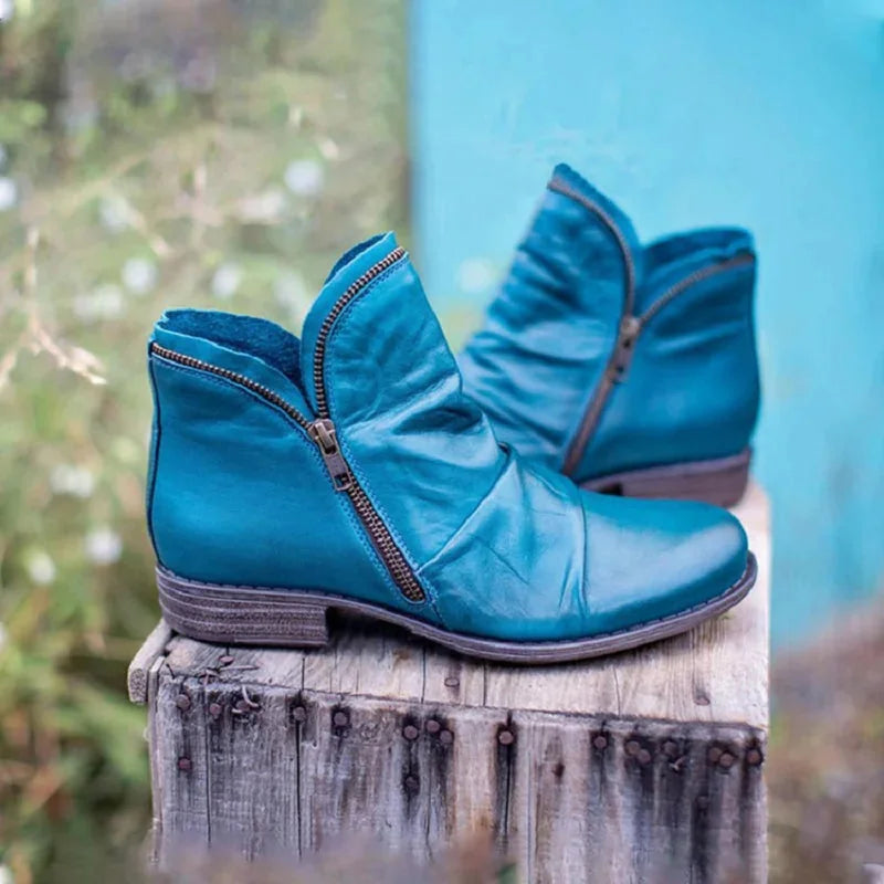 Women's faux leather side zip orthopedic ankle boots