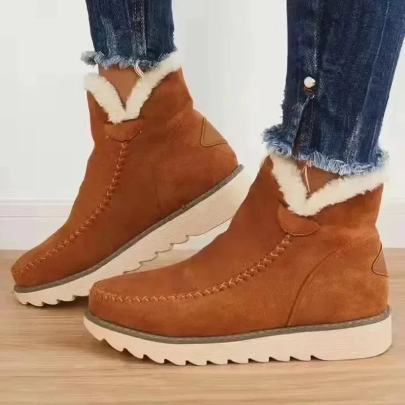 Women's suede orthopedic ankle boots with faux fur lining