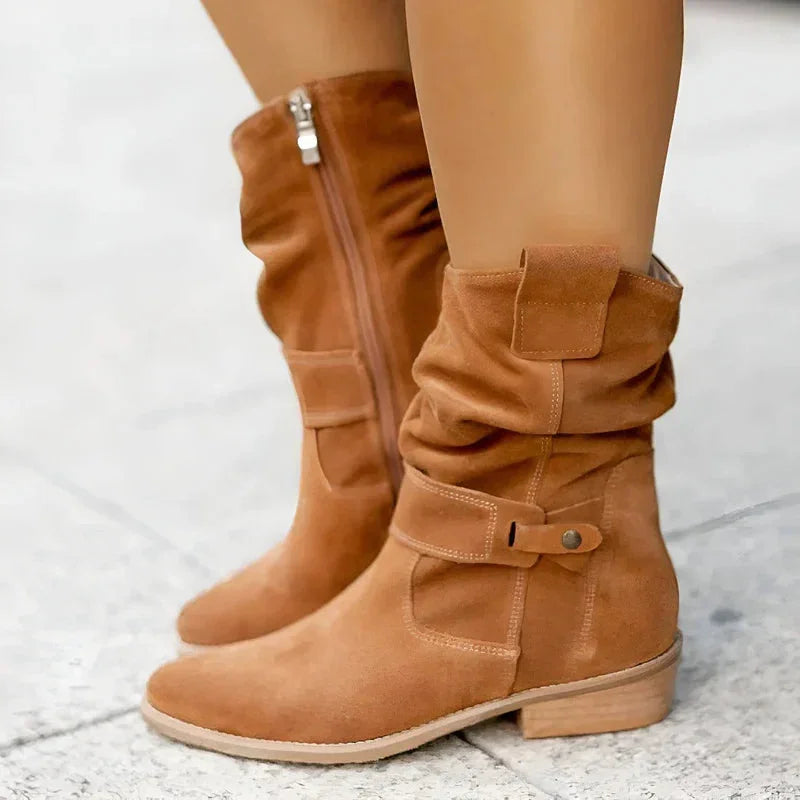 Women's suede side zip orthopedic ankle boots with slouchy shaft
