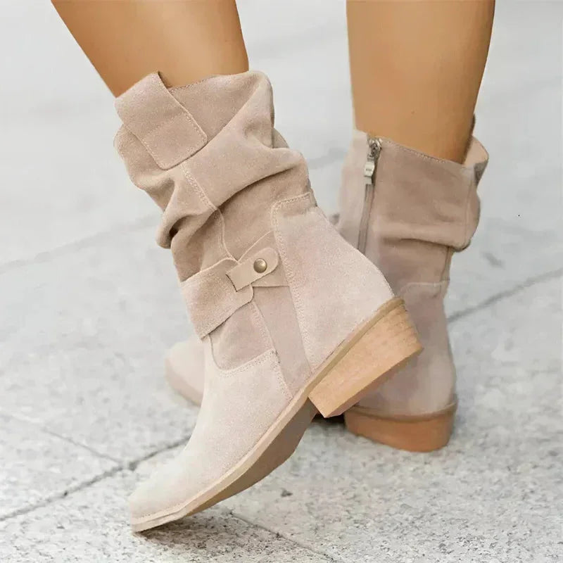 Women's suede side zip orthopedic ankle boots with slouchy shaft