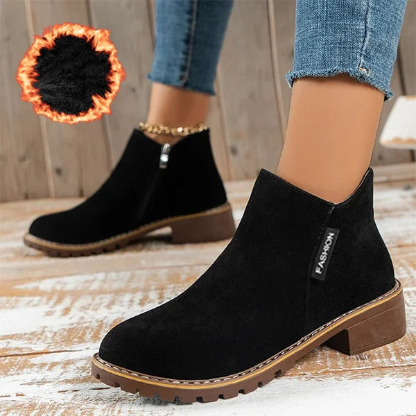 Women's suede side zip orthopedic ankle boots with fleece lining