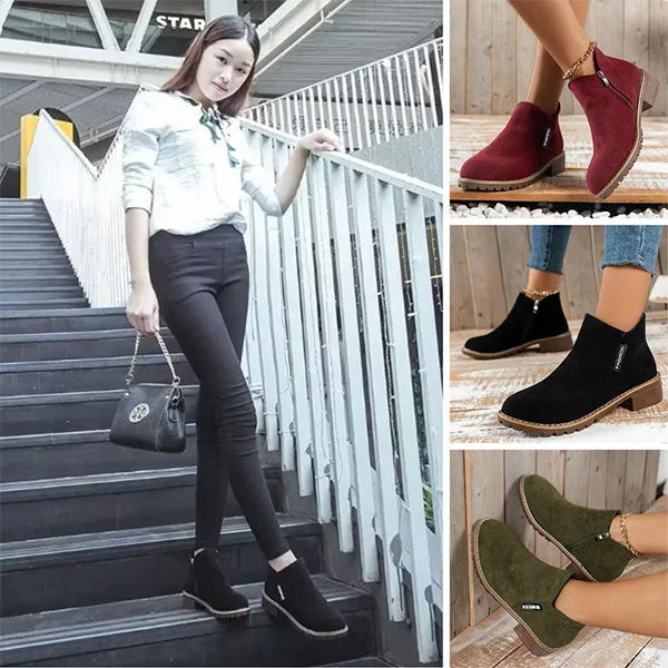 Women's suede side zip orthopedic ankle boots with fleece lining