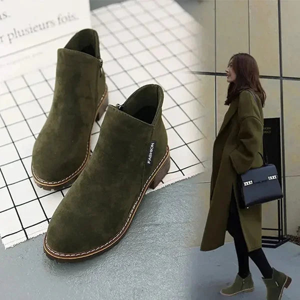 Women's suede side zip orthopedic ankle boots with fleece lining