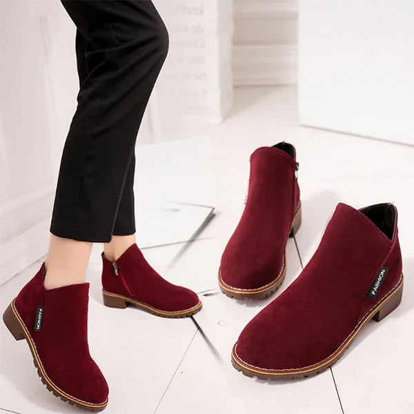 Women's suede side zip orthopedic ankle boots with fleece lining