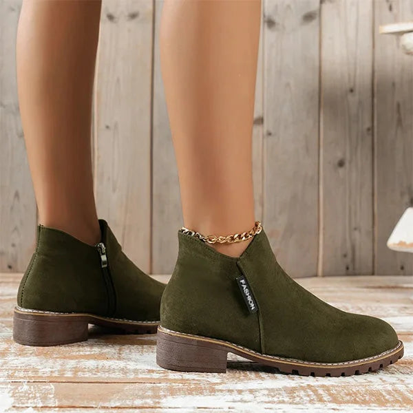 Women's suede side zip orthopedic ankle boots with fleece lining