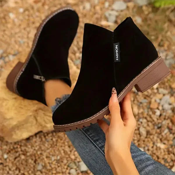 Women's suede side zip orthopedic ankle boots with fleece lining